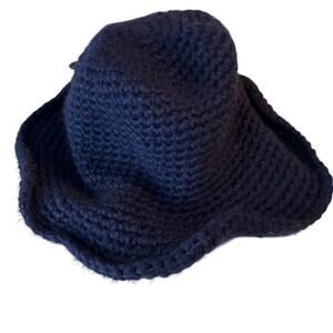 Pretty Persuasions Crochet Knit Bucket Hat Pliable Metal Rim Navy Blue Feminine
